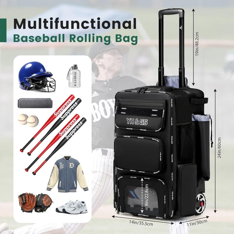 GOTECH Rolling Baseball Bag,Wheeled Softball Bag with Fence Hook for TBall Bat & Equipment,Lightweight Baseball Bat with Shoe Compartment - Image 4